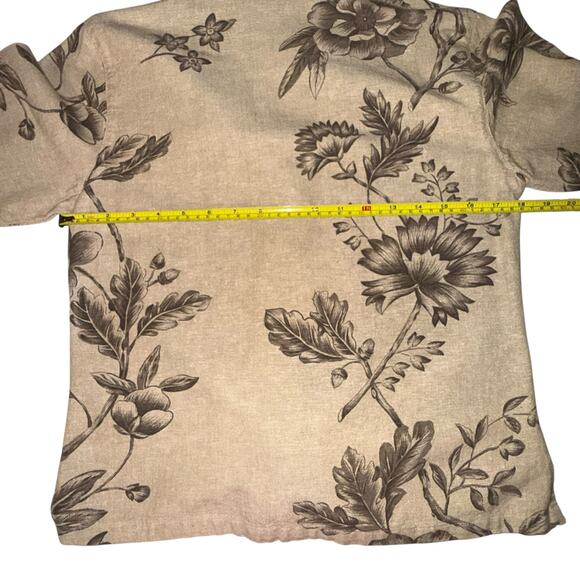 Vintage Linen Blend Button Front 3/4 Sleeve Floral Print Top Blouse Beaded SM - Picture 6 of 10